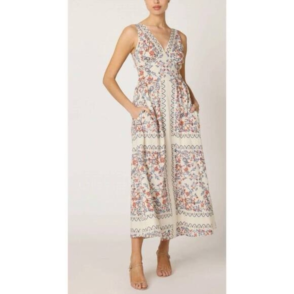 Cleobella Constance Cream Maxi Dress with Pink Floral Panels